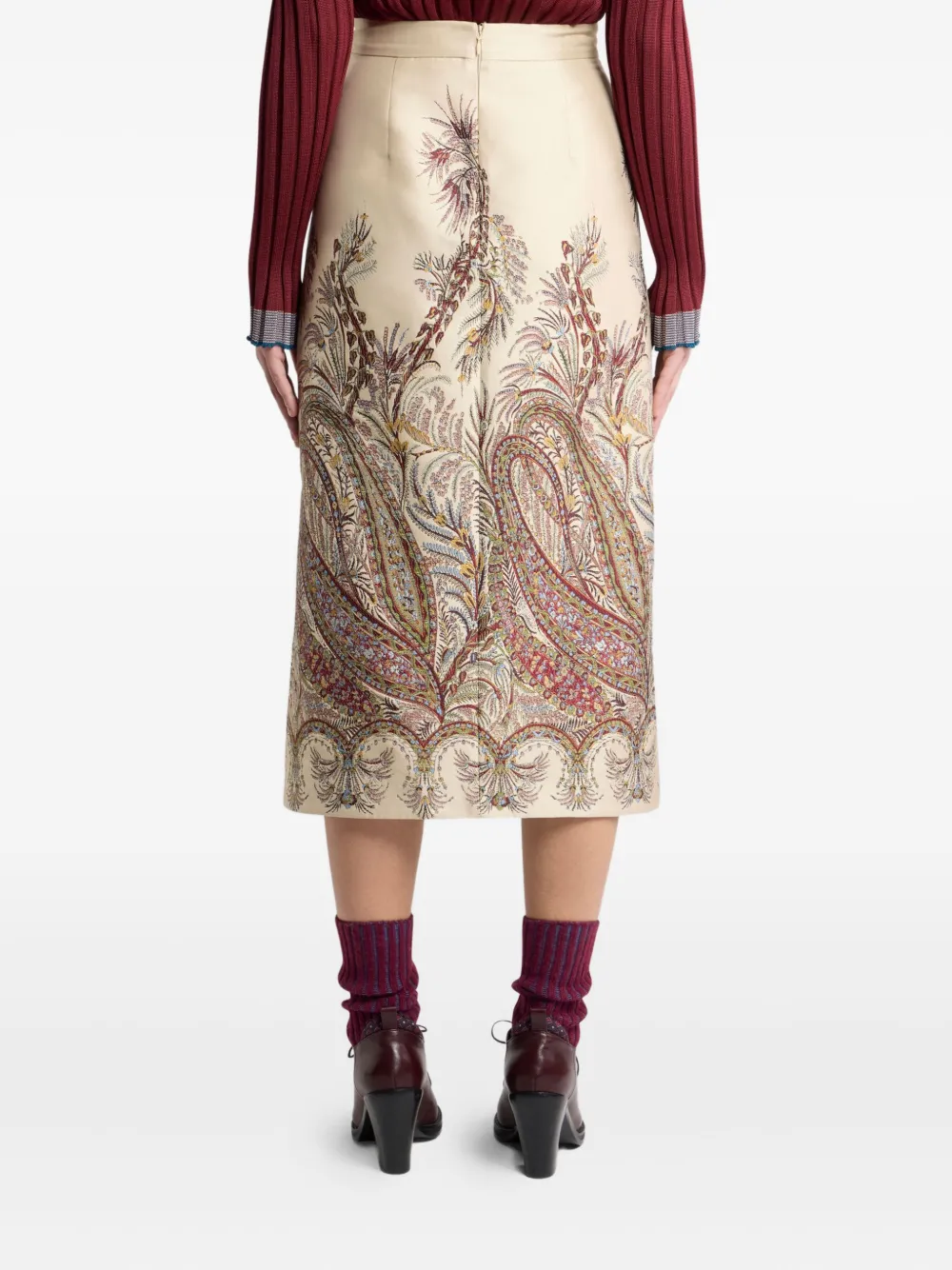 ETRO paisley jacquard midi skirt Beige