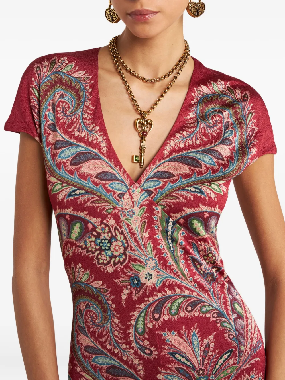 ETRO Maxi-jurk met paisley-print en korte mouwen Rood