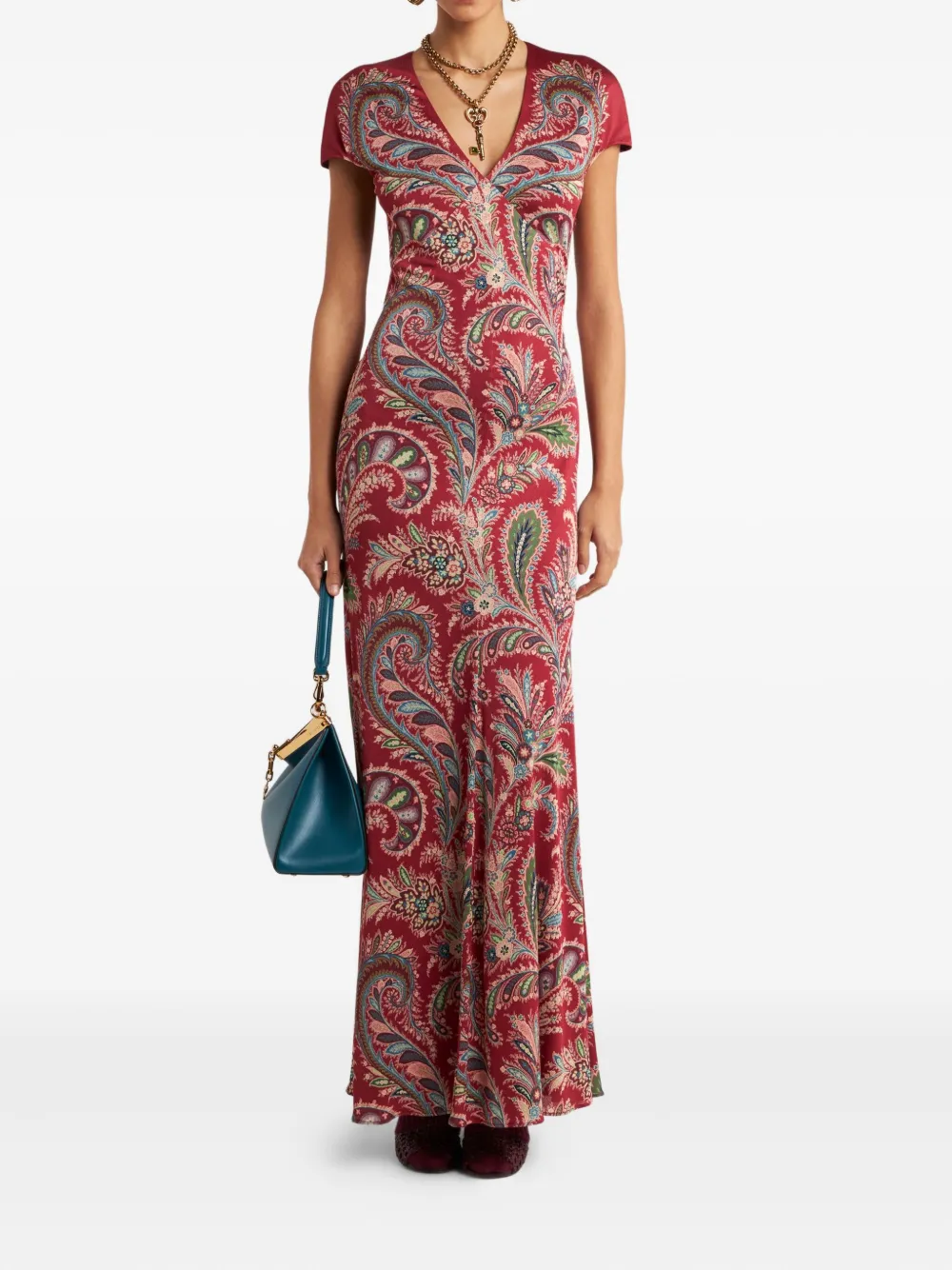 ETRO Maxi-jurk met paisley-print en korte mouwen Rood