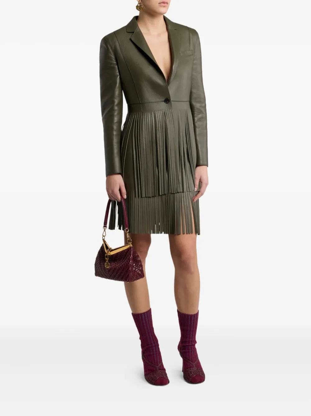 ETRO Leren mini-rok met franje Groen