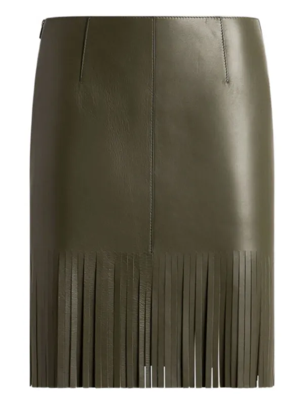 Etro Leather Skirt with Fringing in Green