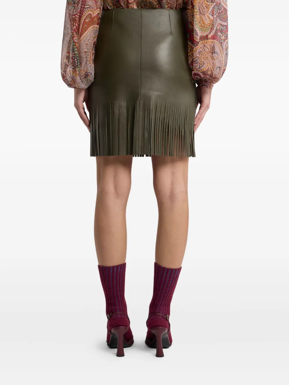 ETRO Leren mini-rok met franje Groen