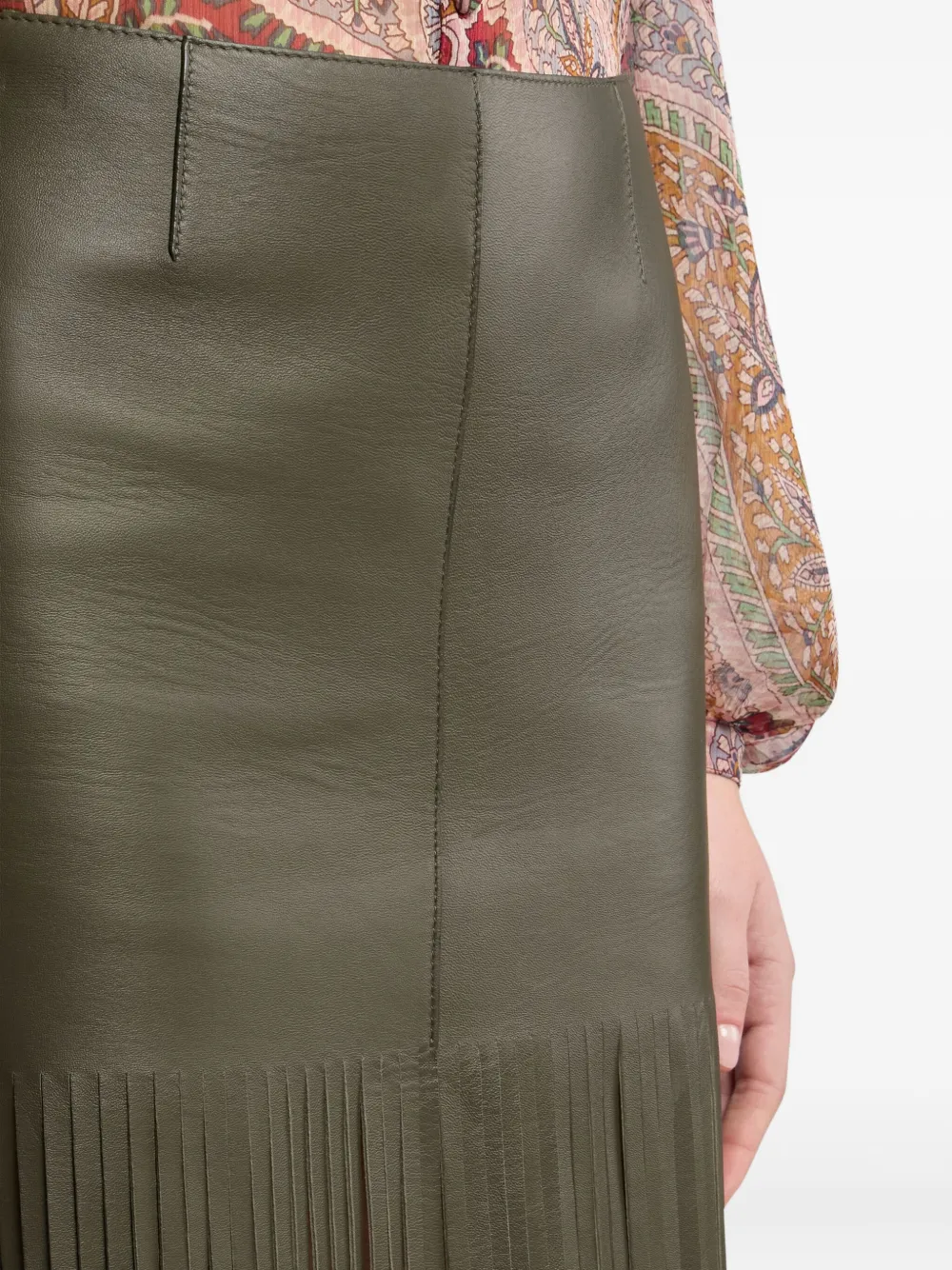 ETRO Leren mini-rok met franje Groen