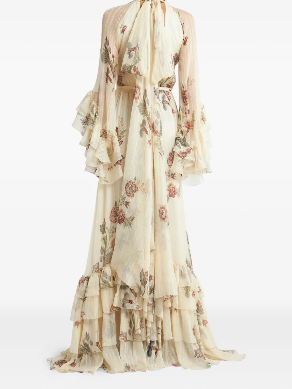 ETRO Zijden jurk met ruches en bloemen Beige