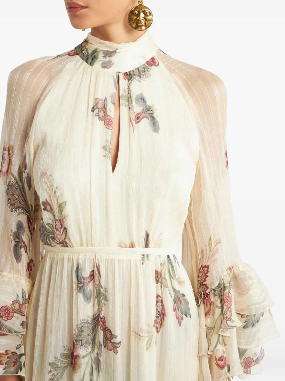 ETRO Zijden jurk met ruches en bloemen Beige