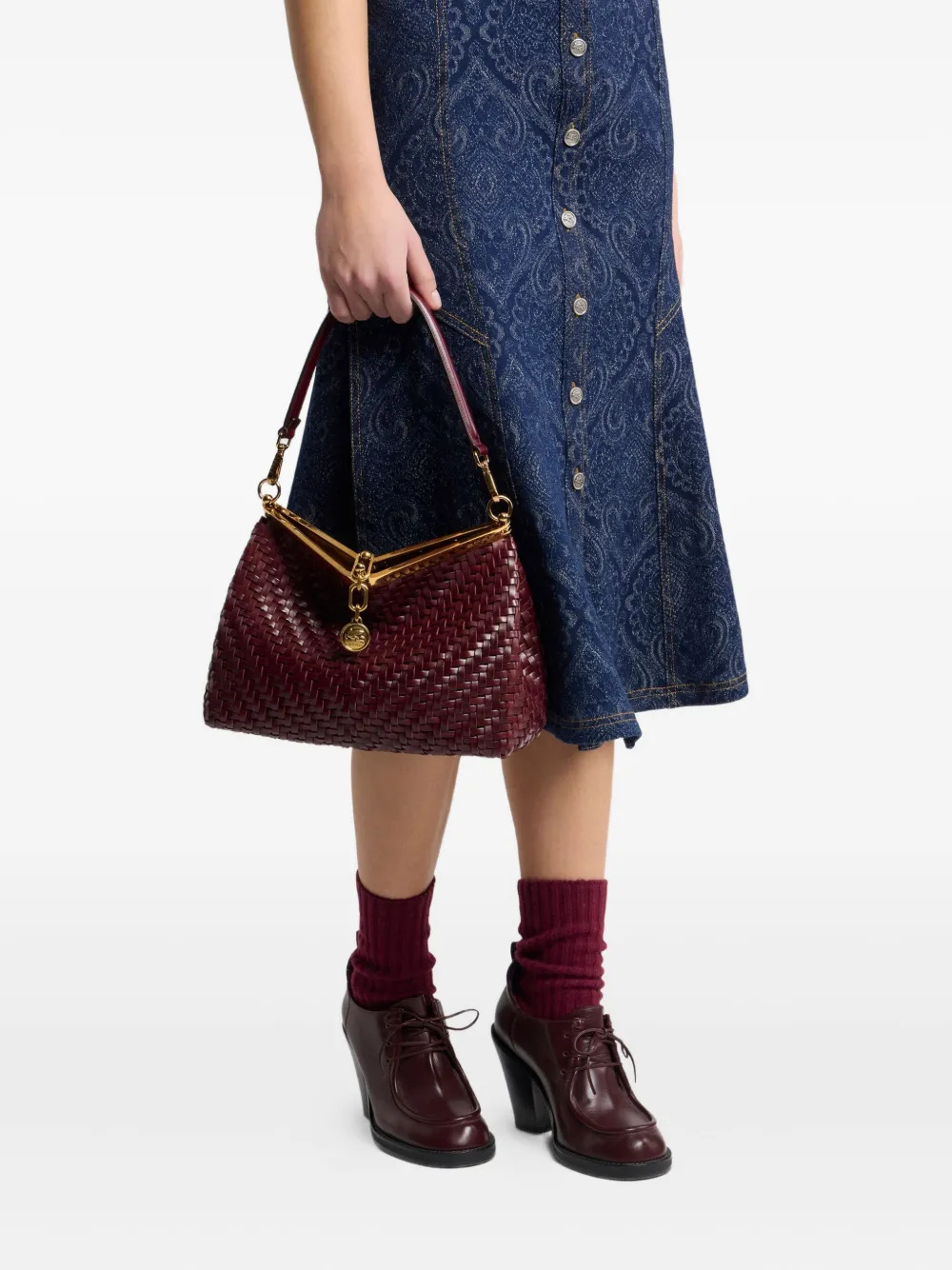 ETRO Vela geweven leren schoudertas Rood