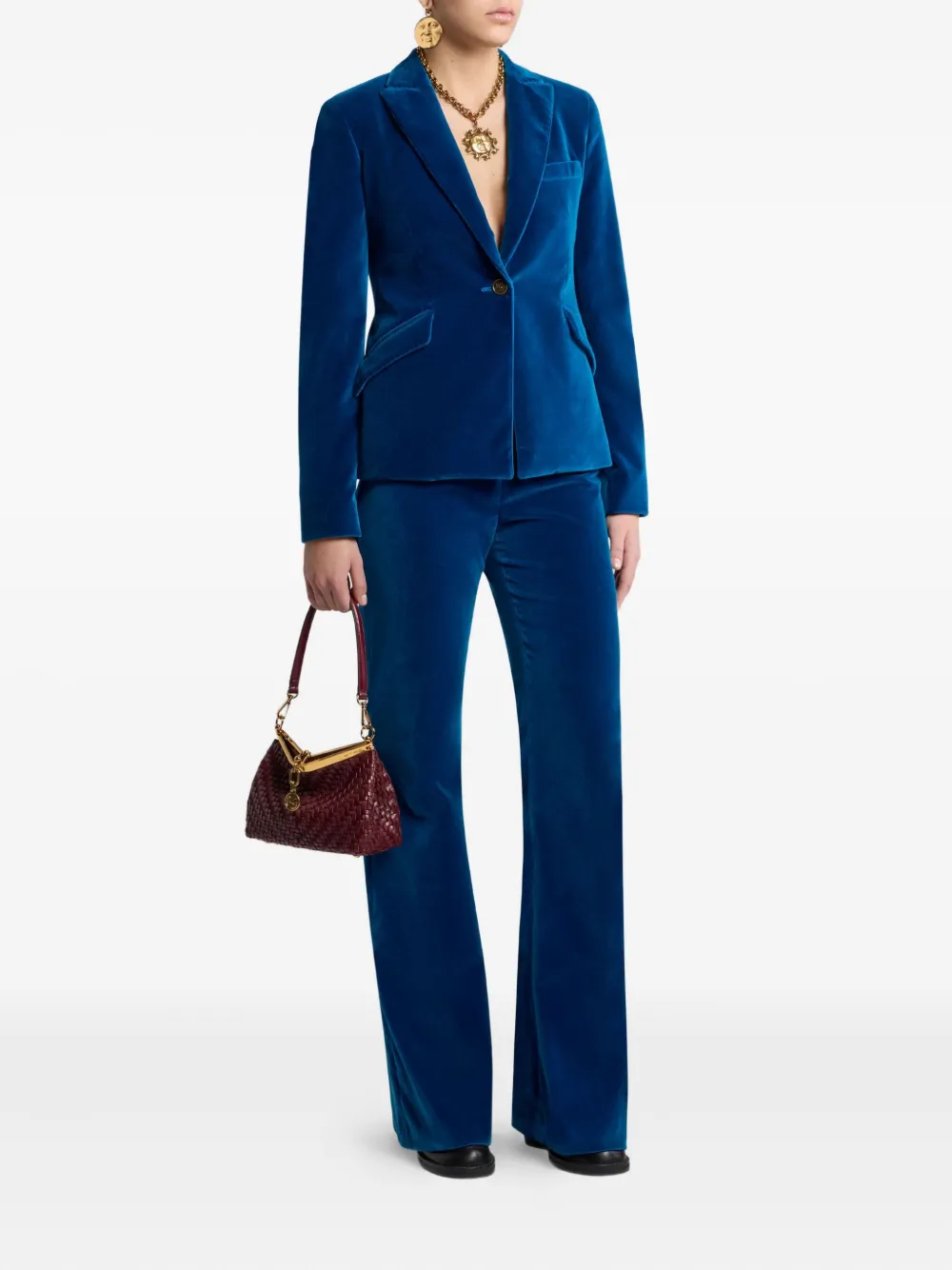 ETRO single-breasted velvet blazer Blauw