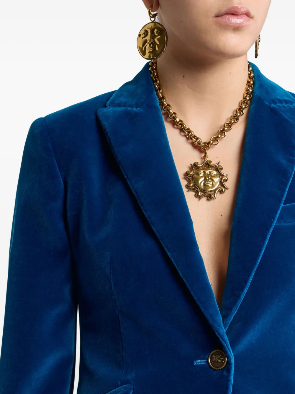 ETRO single-breasted velvet blazer Blauw