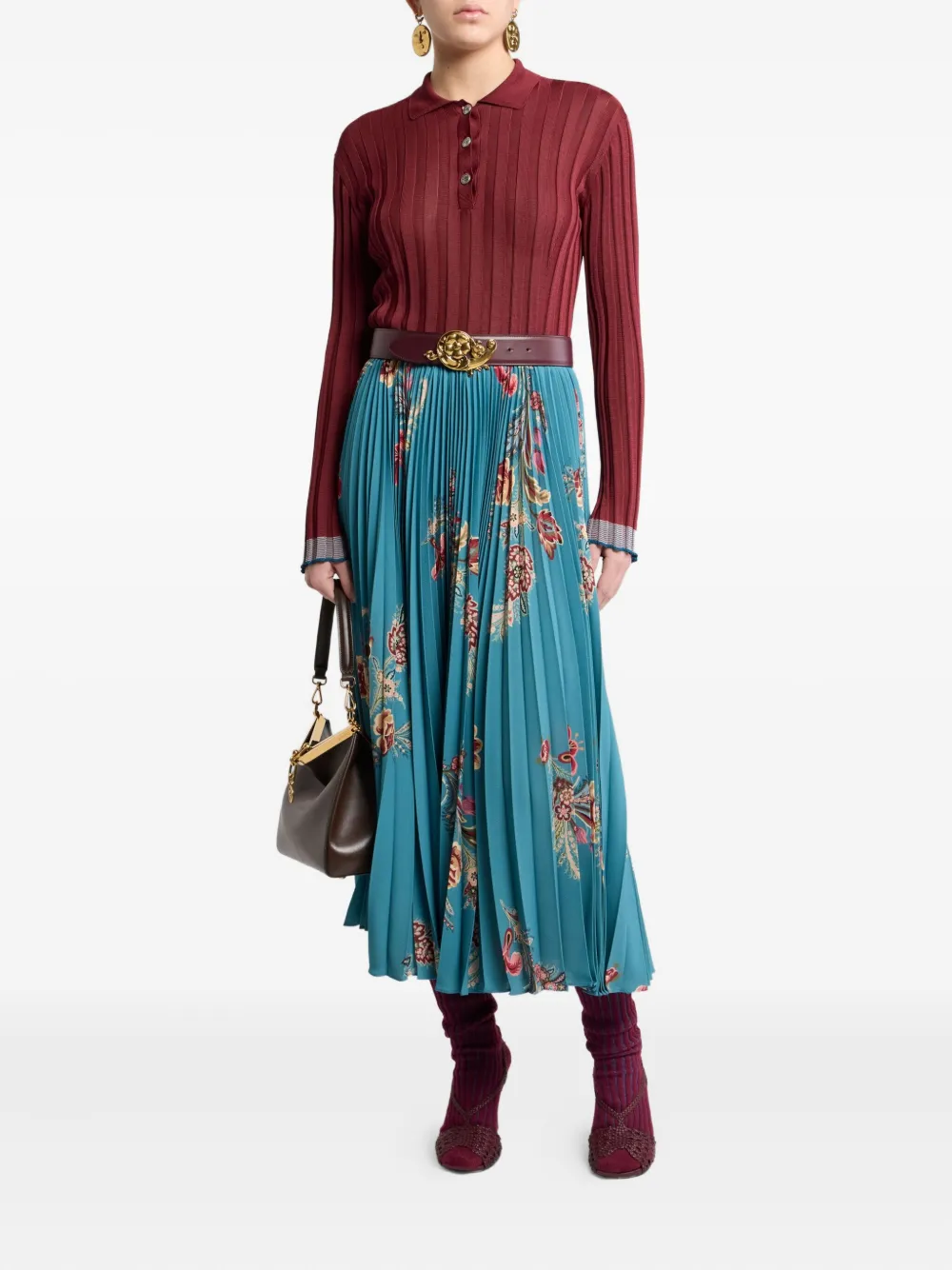 ETRO Plooirok met bloemenprint Blauw