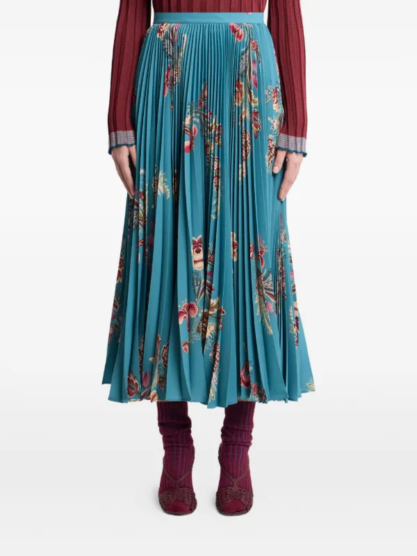 ETRO Pleated floral-print Midi Skirt | Blue | FARFETCH