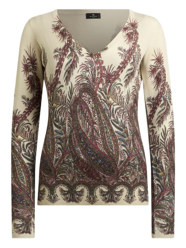 ETRO ペイズリーVネックセーター | ホワイト | FARFETCH JP