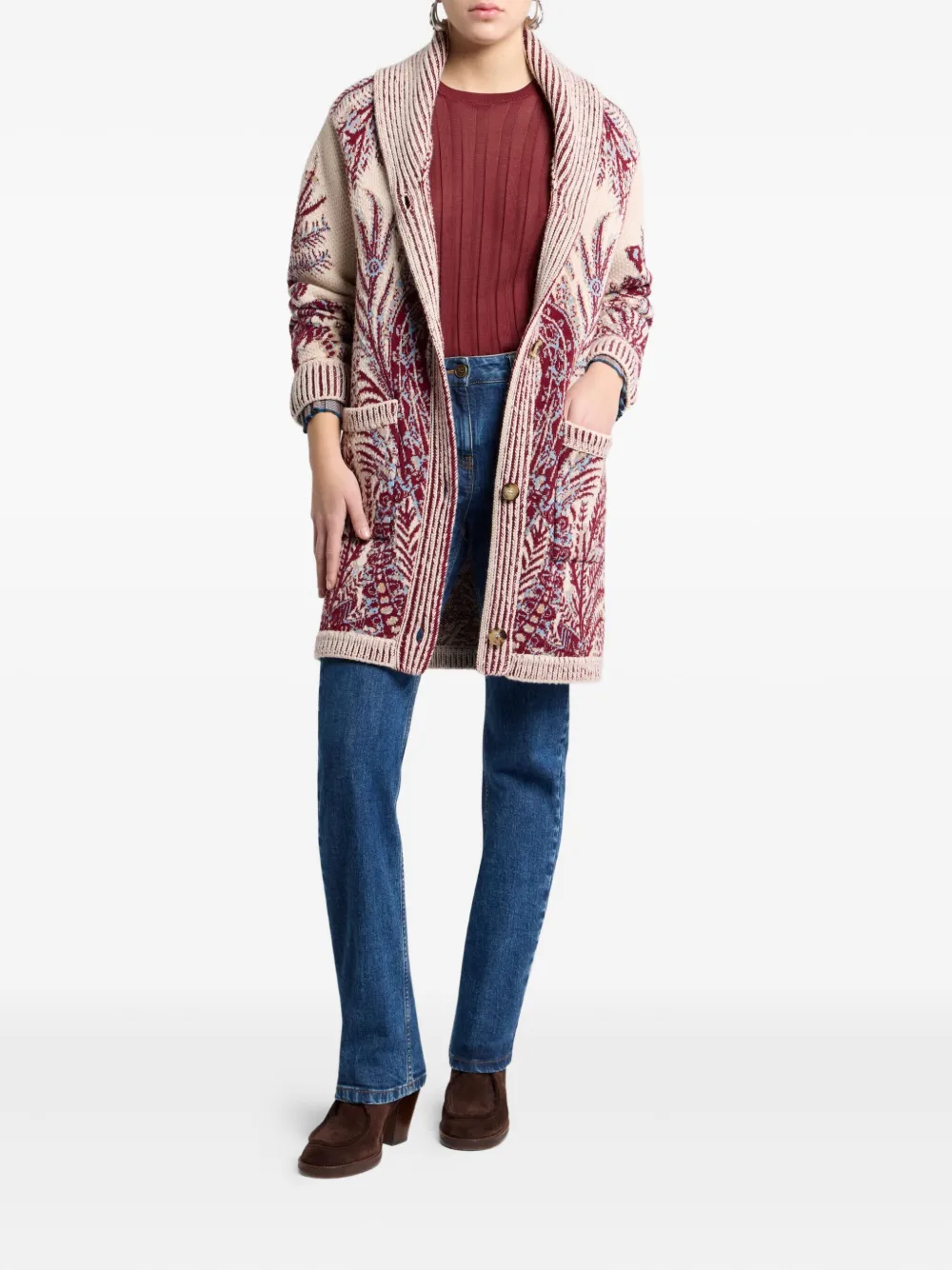 ETRO Jas met knoopsluiting en bloemjacquard Rood