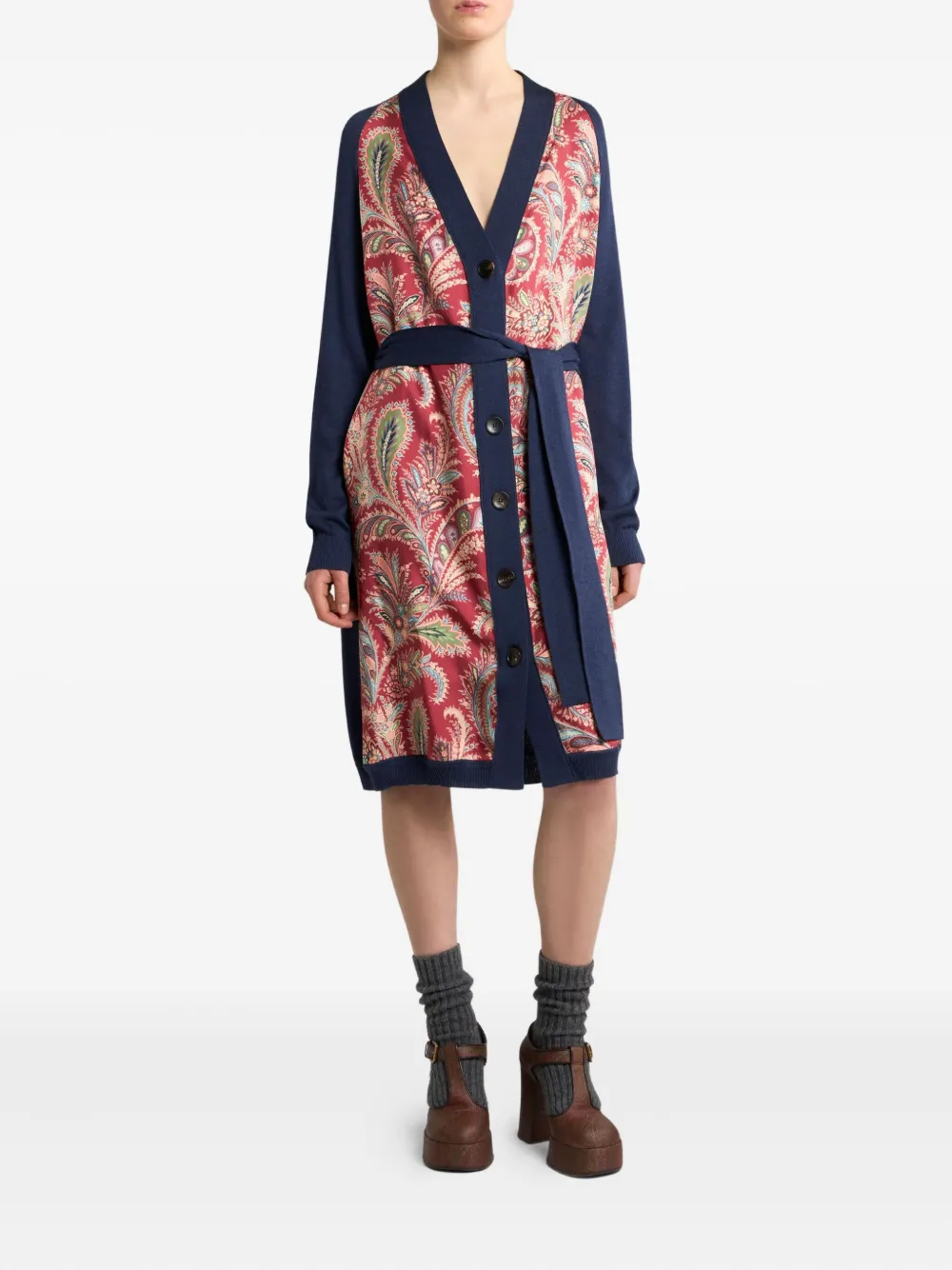 Etro Paisley-print Silk-blend Cardigan In Blue