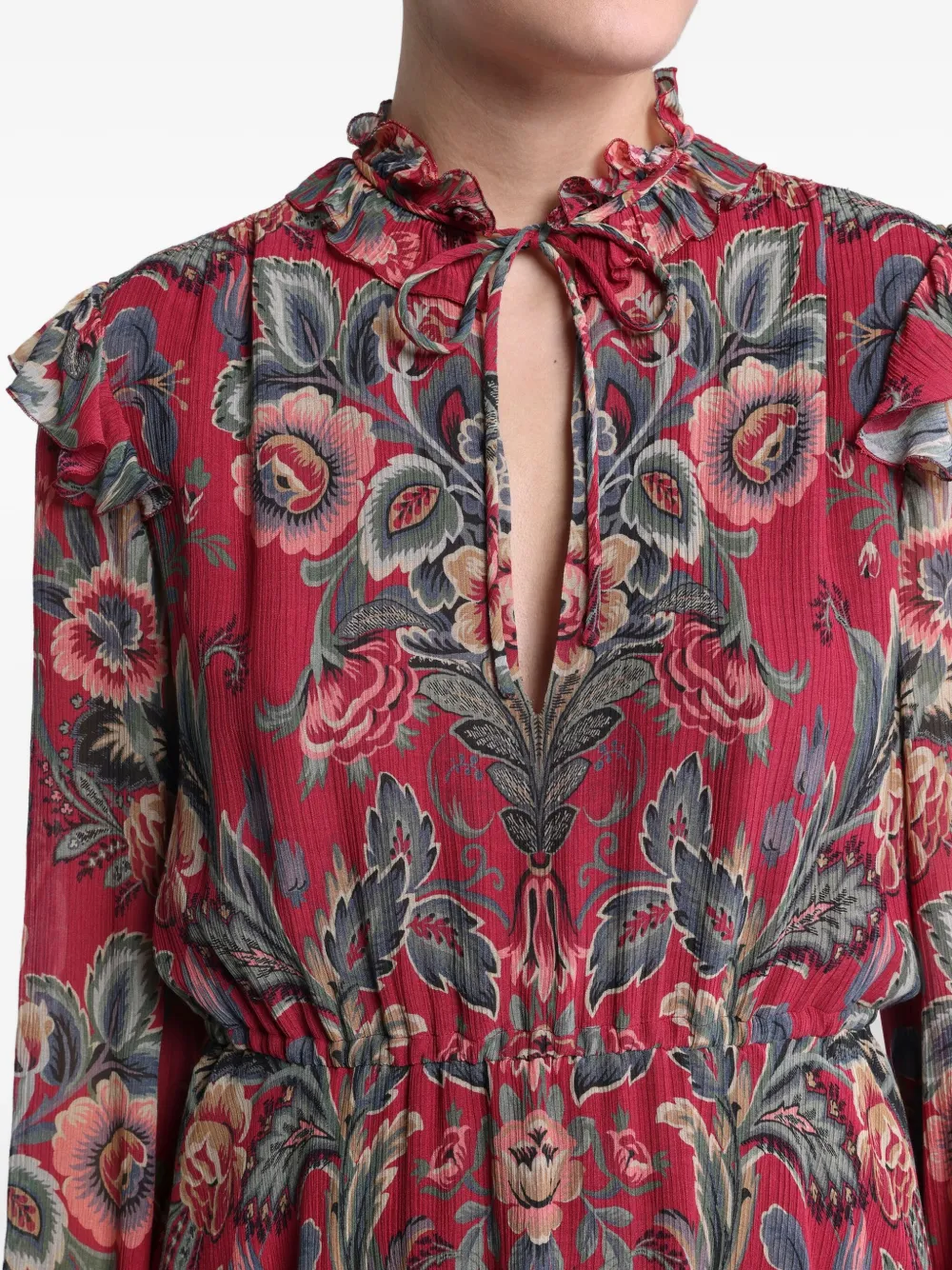 ETRO ruffled floral print mini dress Rood