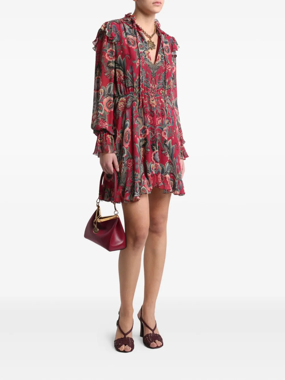 ETRO ruffled floral print mini dress Rood