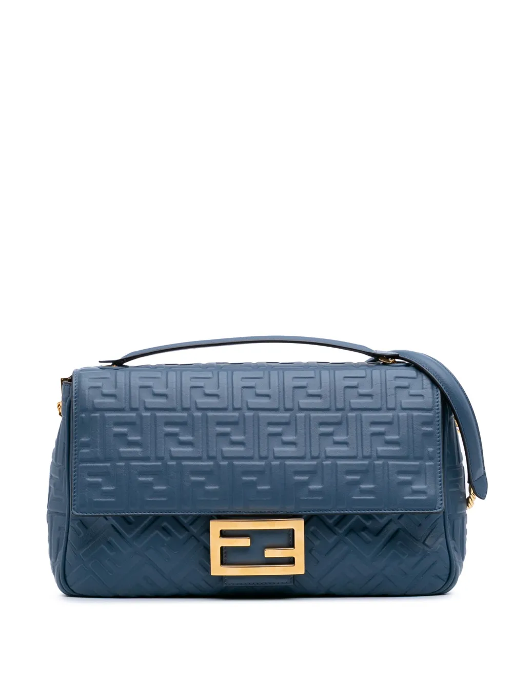 Fendi Pre-Owned 2000-2010 Large Zucca Embossed Leather Baguette shoulder bag | Blue | Image 1