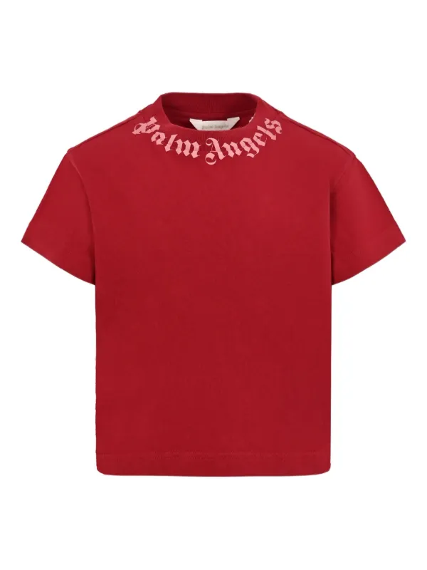 Palm Angels Kids neck-logo T-shirt | Red | FARFETCH GE