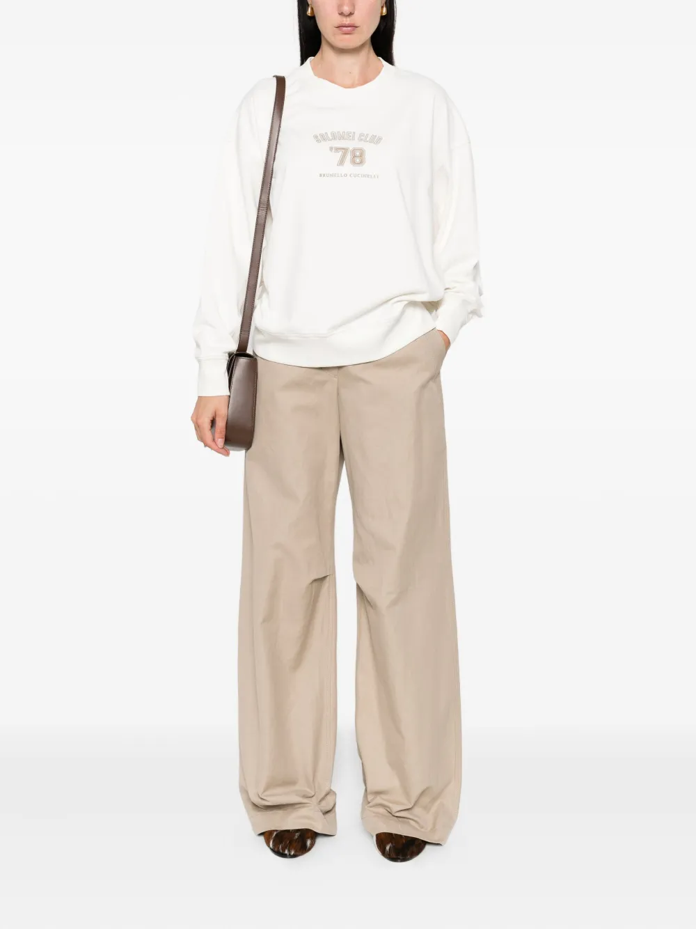 Brunello Cucinelli Sweater met geborduurd logo Beige