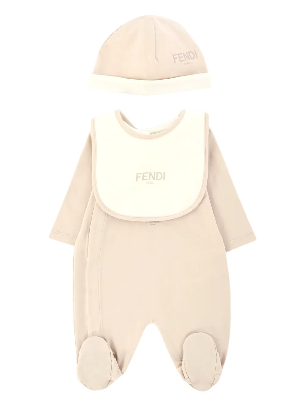 Fendi Kids Babypakje met geborduurd logo Beige