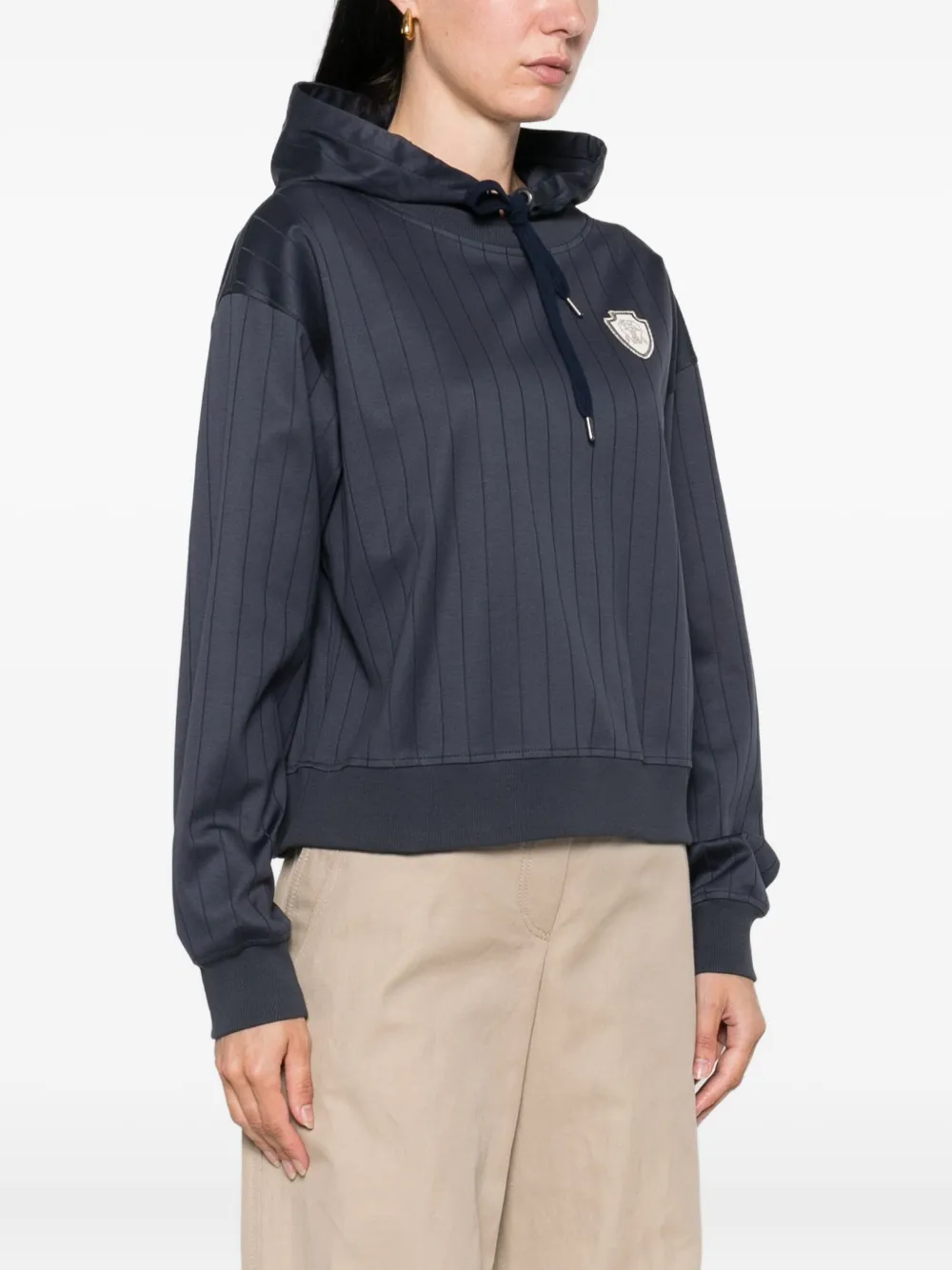 Brunello Cucinelli Gestreepte hoodie met schildpatch Blauw
