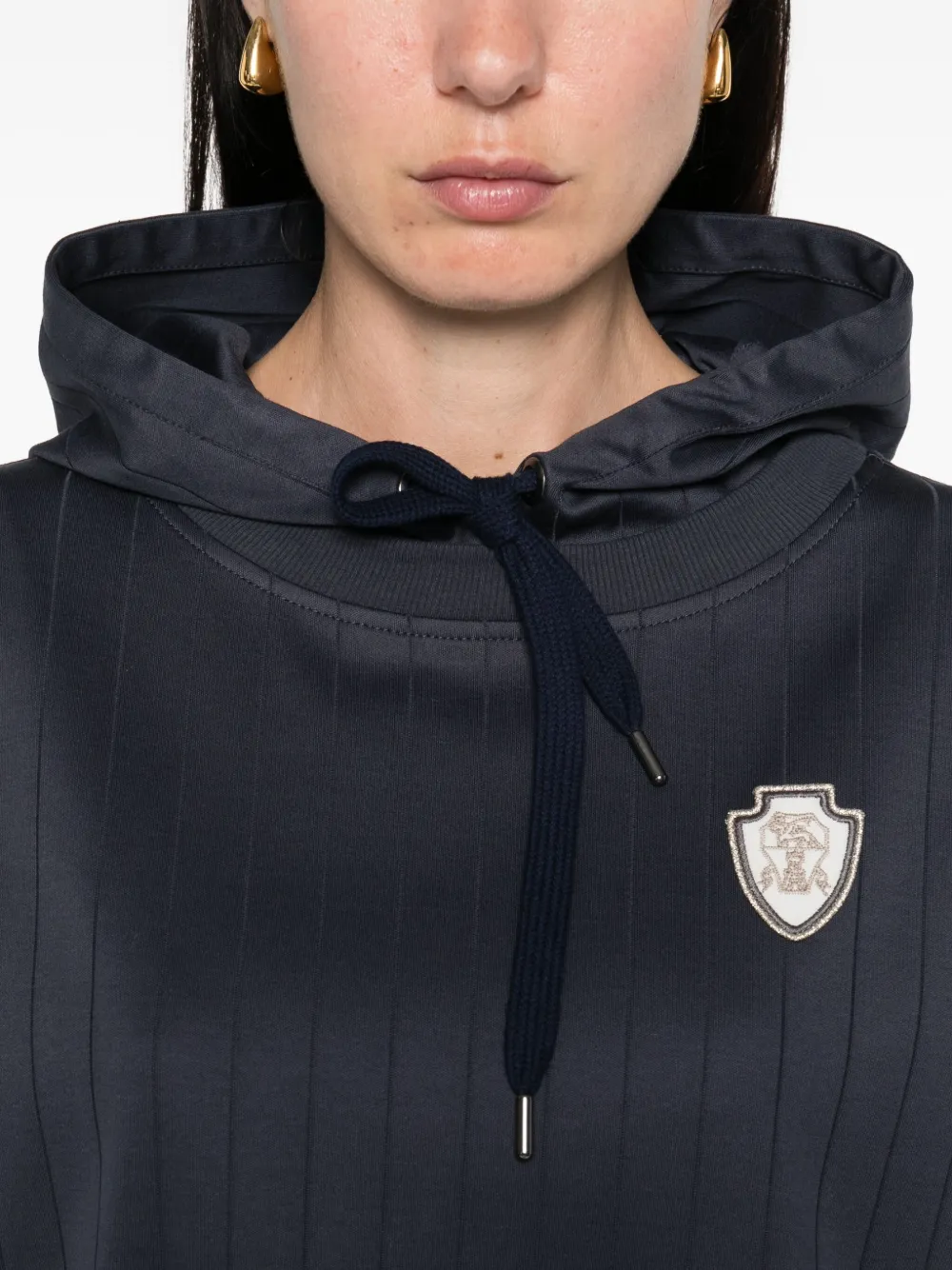 Brunello Cucinelli Gestreepte hoodie met schildpatch Blauw