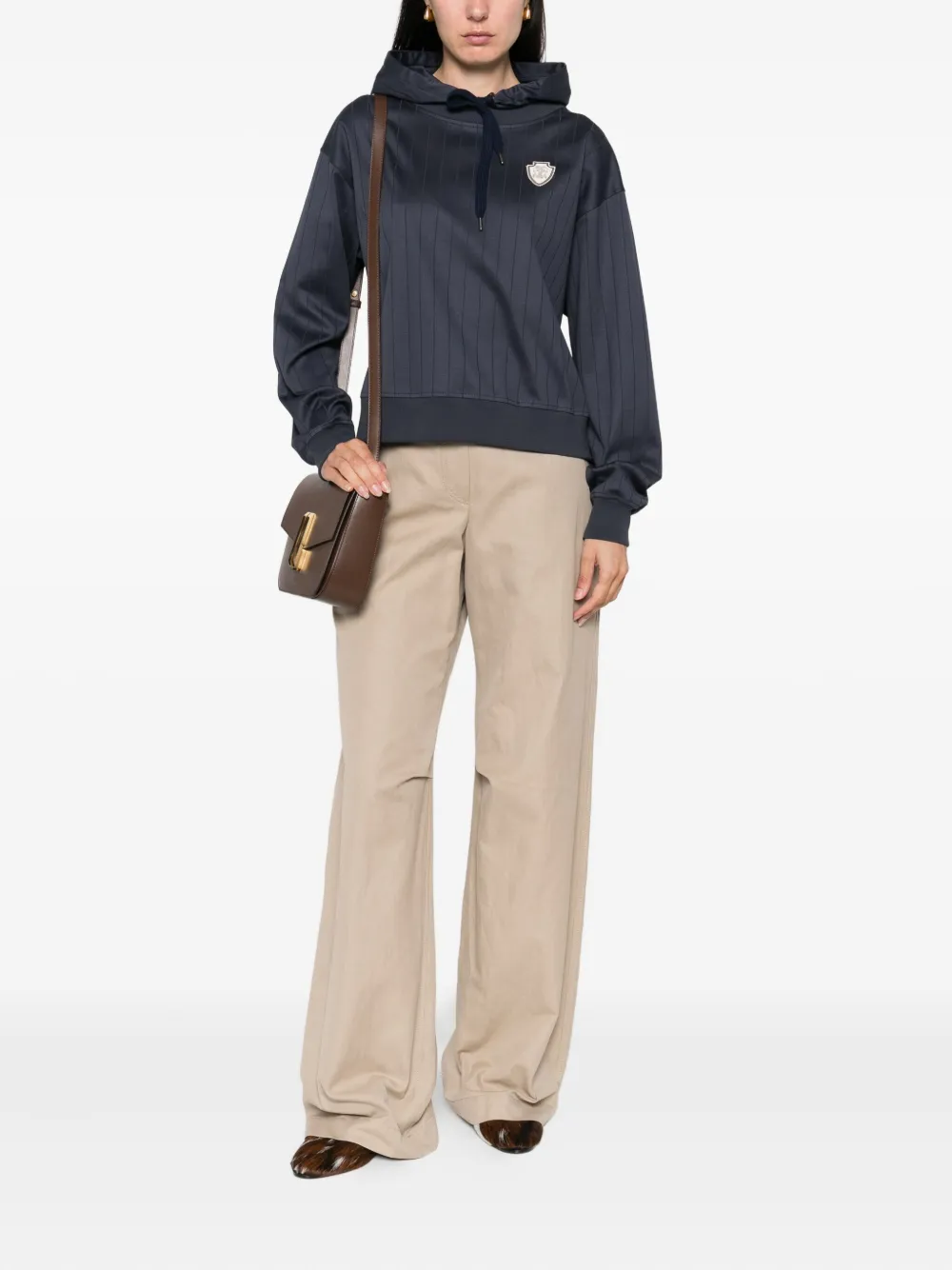 Brunello Cucinelli Gestreepte hoodie met schildpatch Blauw