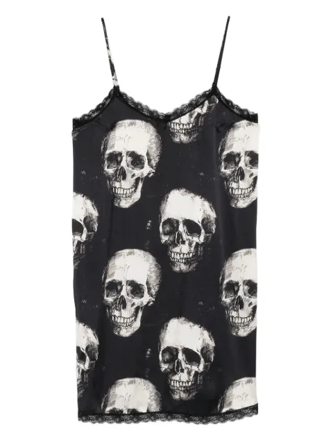 R13 skull-print lace-trimmed slip mini dress