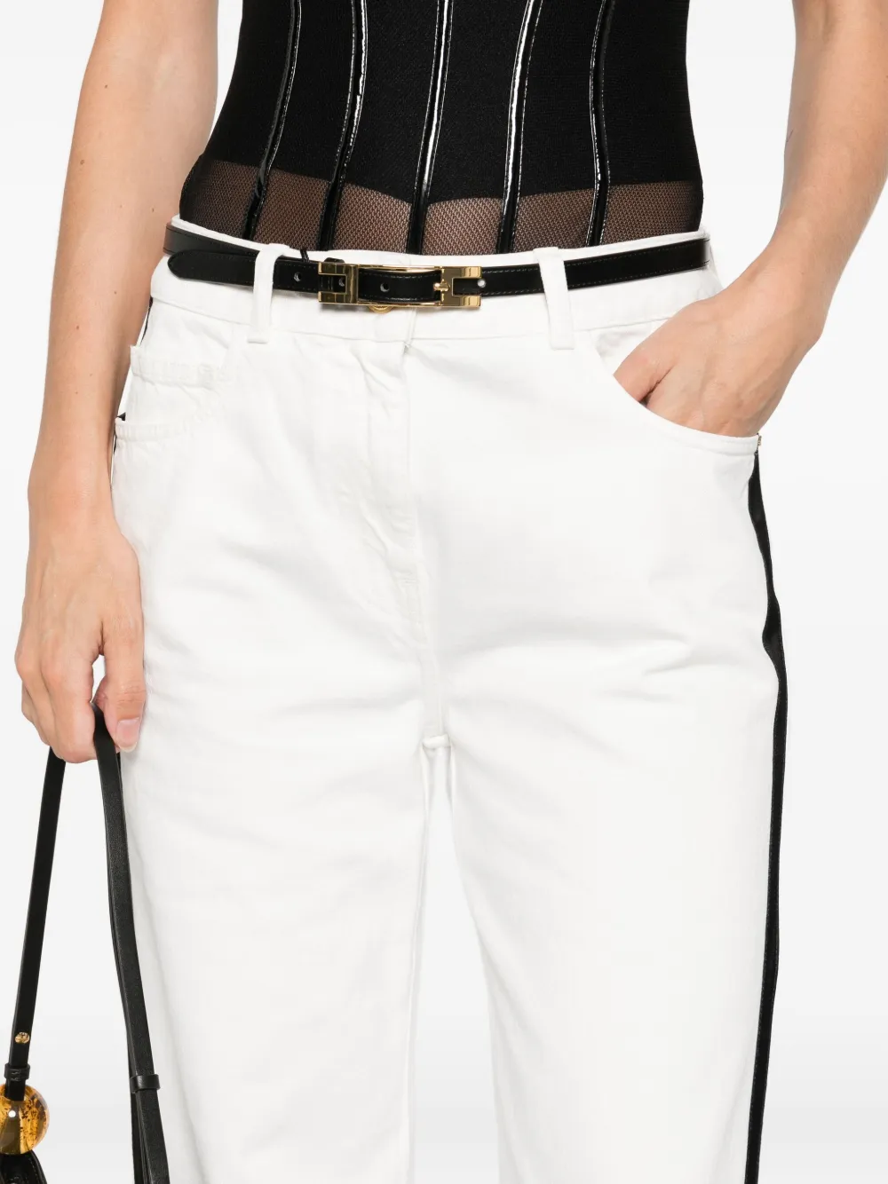 Elisabetta Franchi side-stripe belted trousers Wit