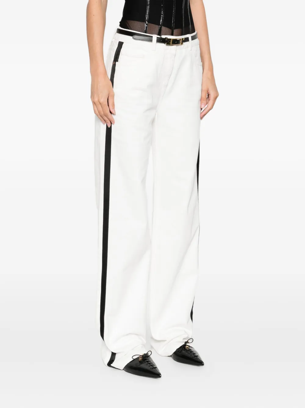 Elisabetta Franchi side-stripe belted trousers Wit