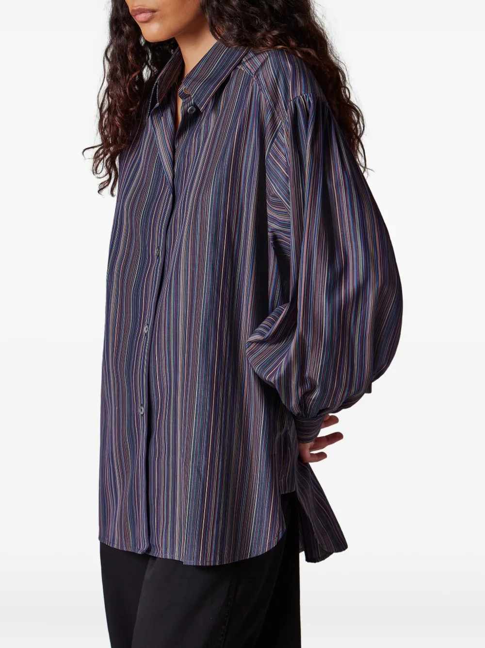 Paul Smith Striped Buttoned Shirt In Purple