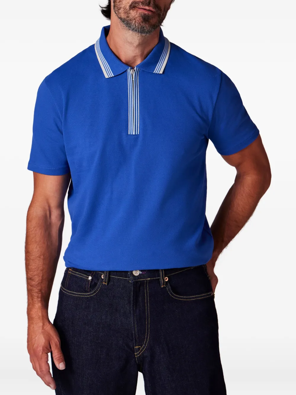 PS Paul Smith Poloshirt met gestreepte kraag en rits - Blauw