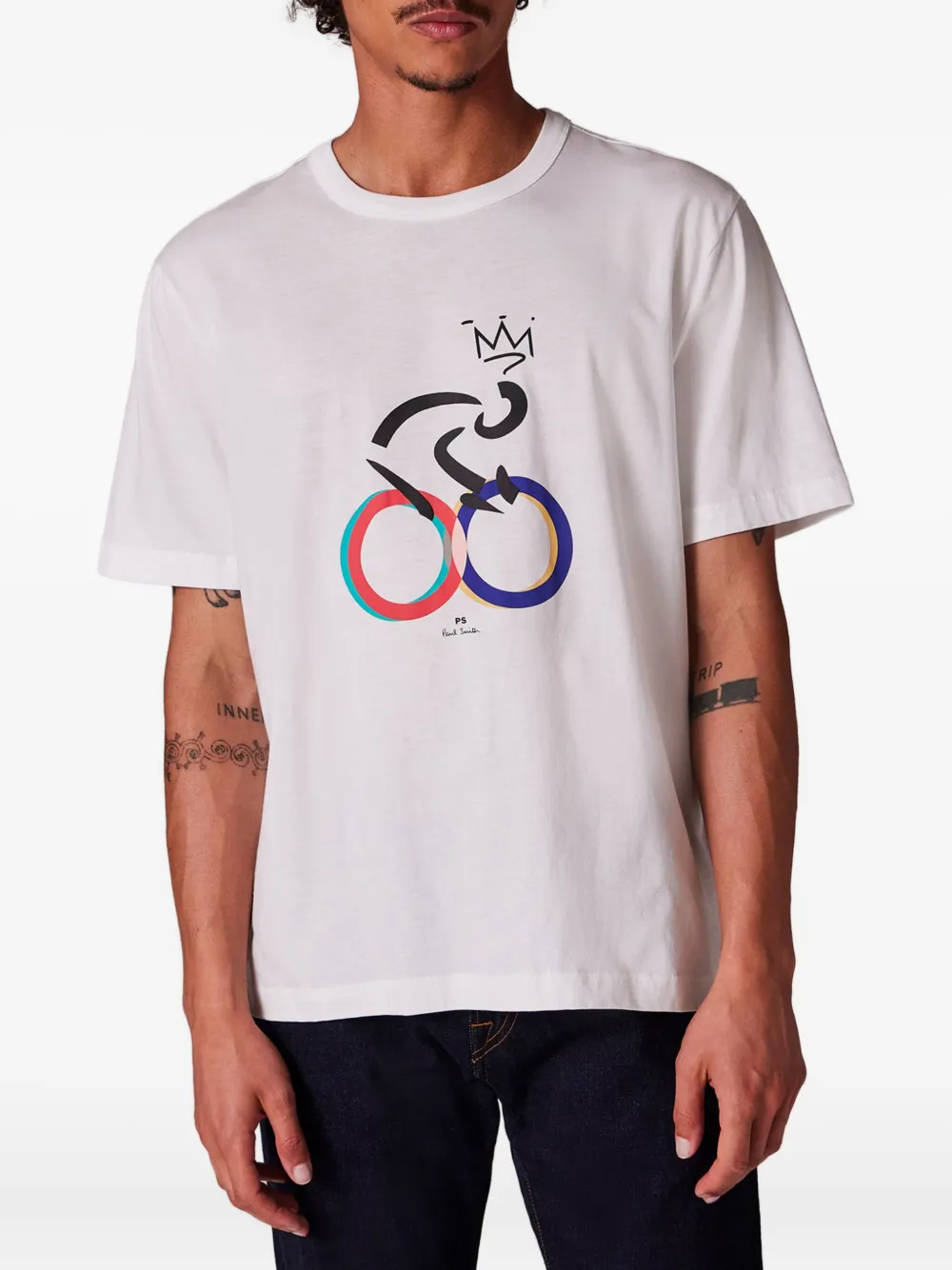 PS Paul Smith Katoenen T-shirt met fietsprint - Wit