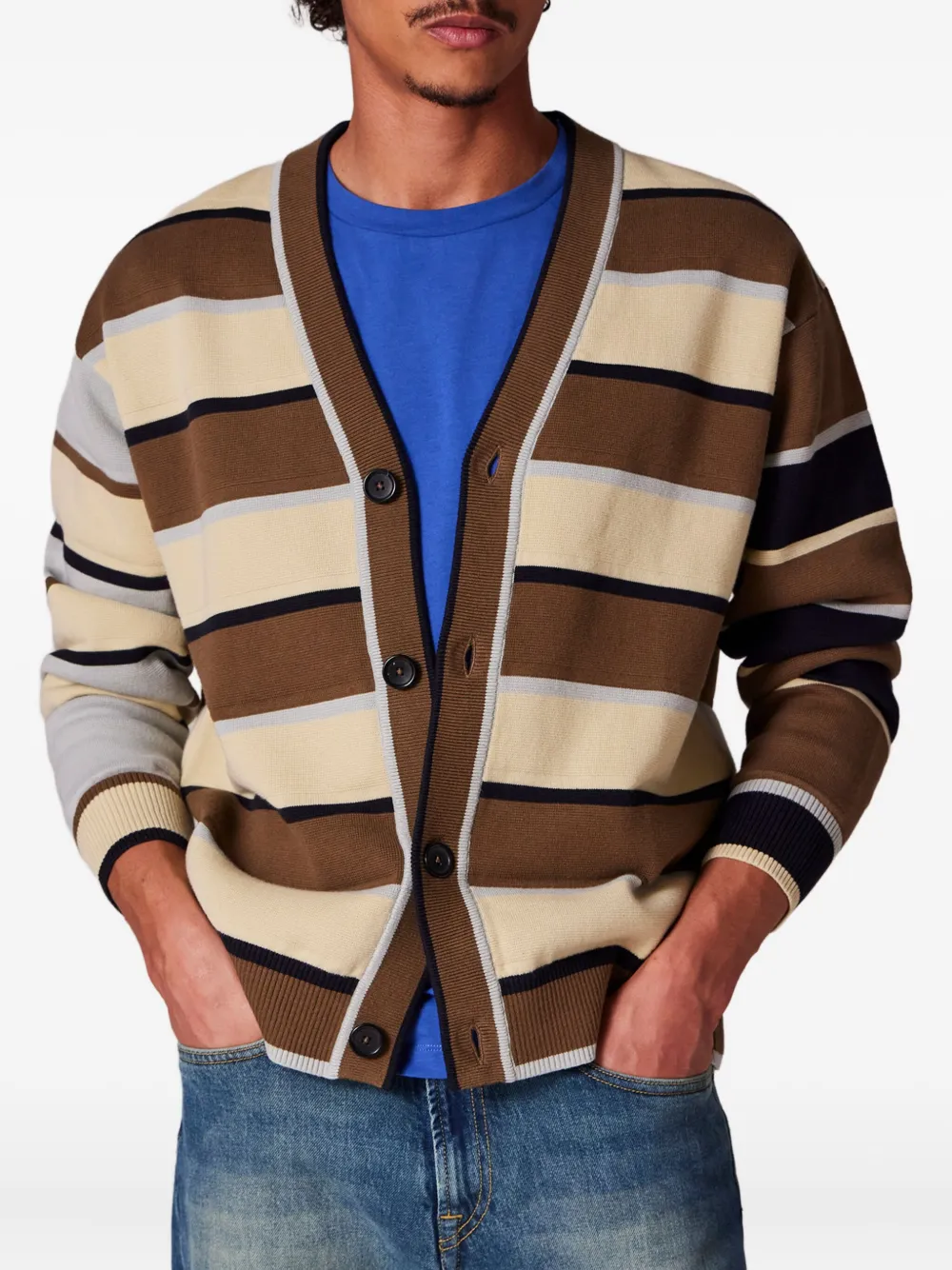  Ps Paul Smith Striped V-neck Cardigan - Neutrals 