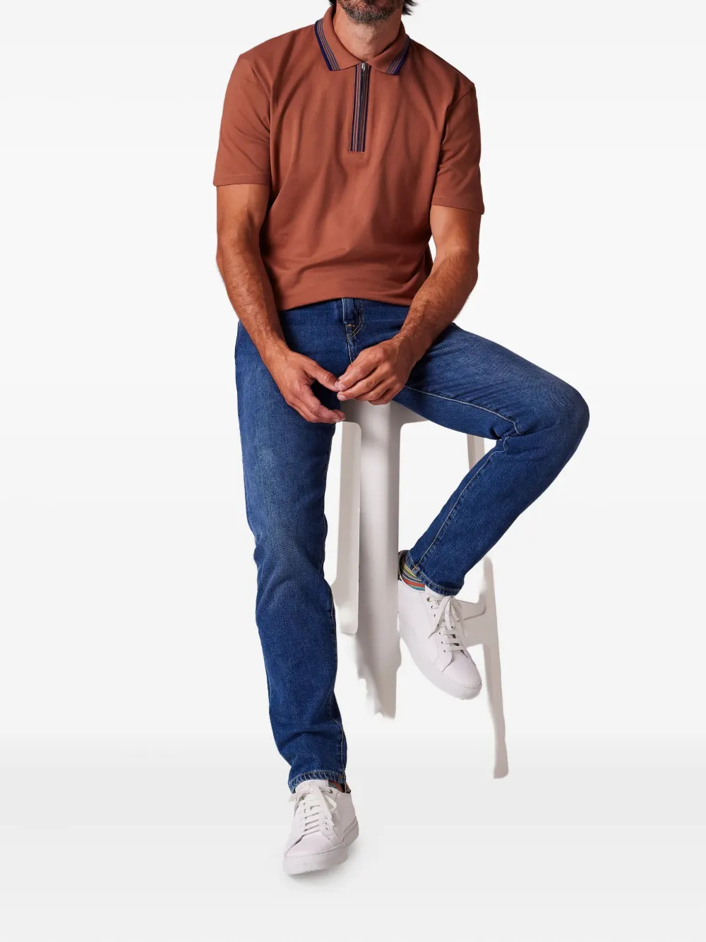 PS Paul Smith Poloshirt met gestreepte kraag en rits - Bruin