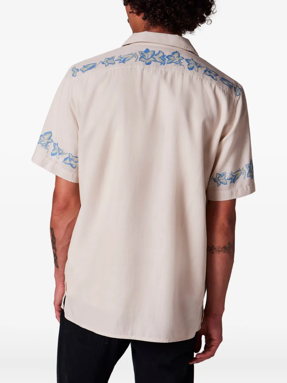 Ps By Paul Smith Ecru Lyocell-cotton Floral Trim Short-sleeve Shirt White In Neutral