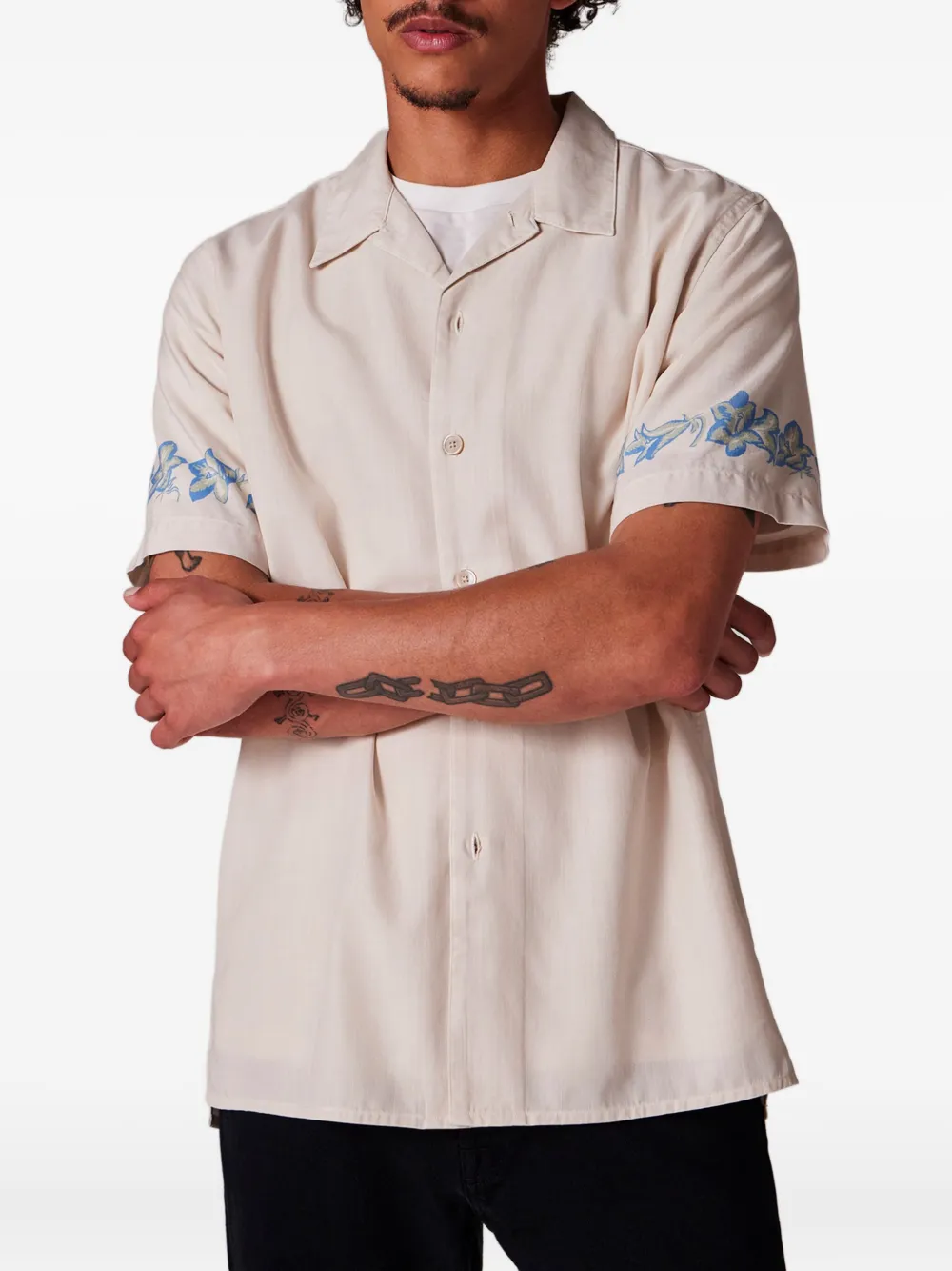 Ps By Paul Smith Ecru Lyocell-cotton Floral Trim Short-sleeve Shirt White In Neutral