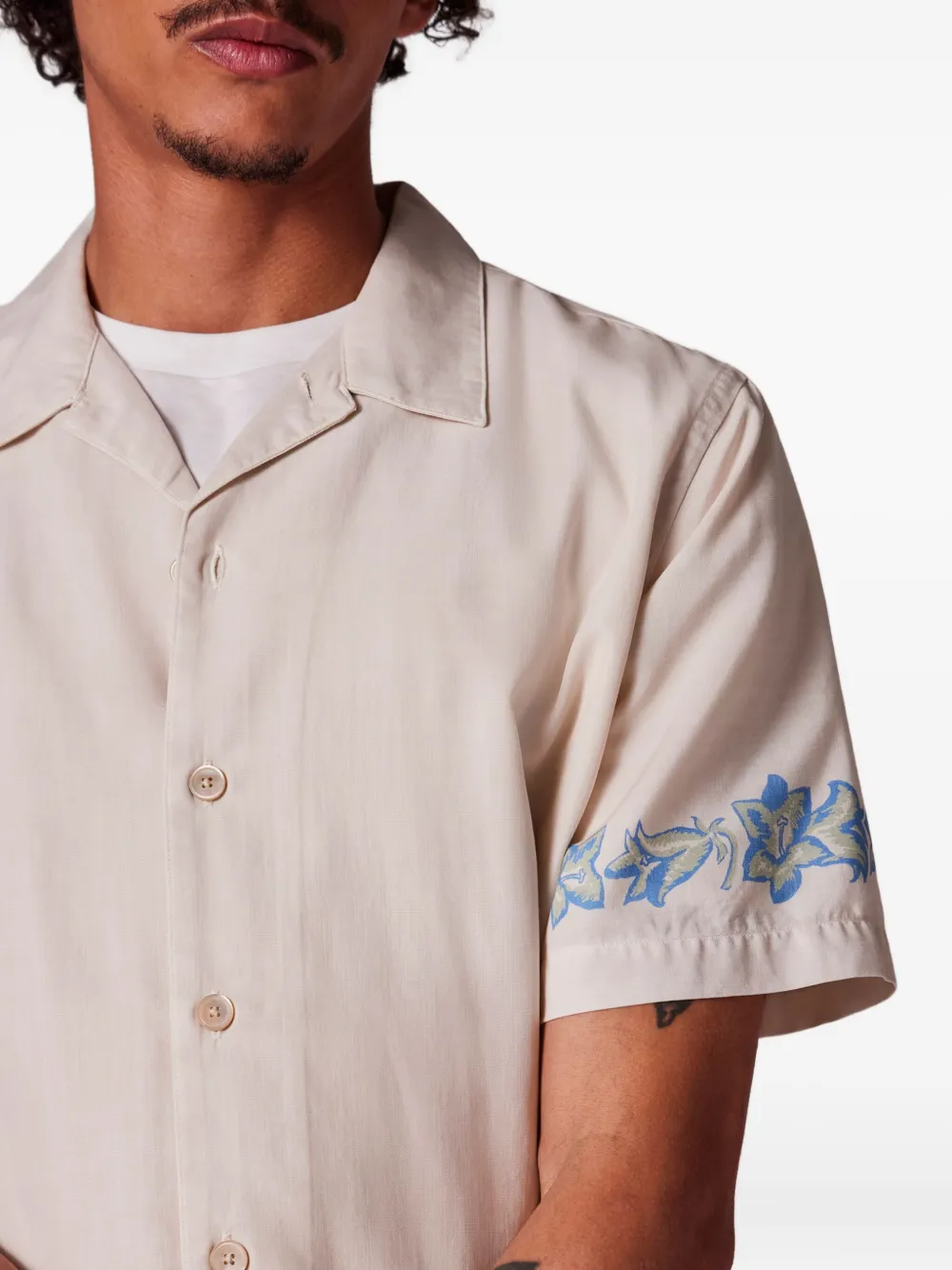 Ps By Paul Smith Ecru Lyocell-cotton Floral Trim Short-sleeve Shirt White In Neutral