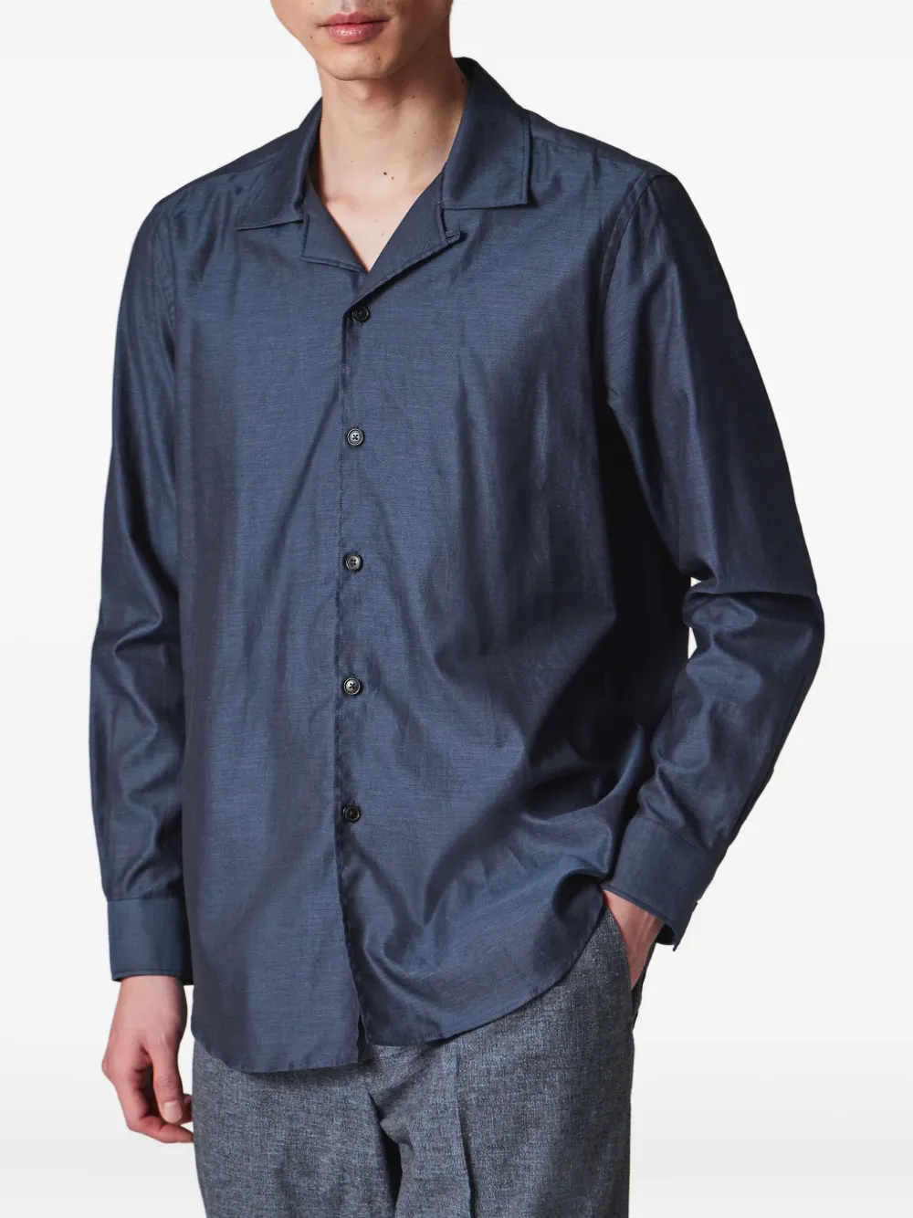 Paul Smith Overhemd met Cubaanse kraag - Blauw