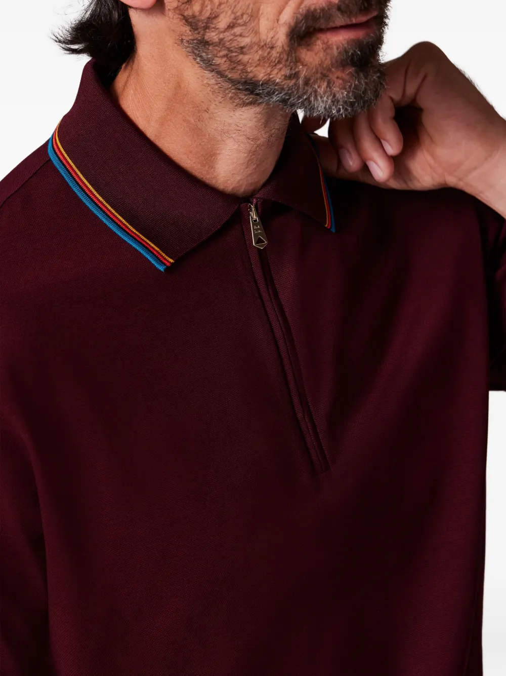Paul Smith Signature Stripe Trim Zip Polo Shirt In Red