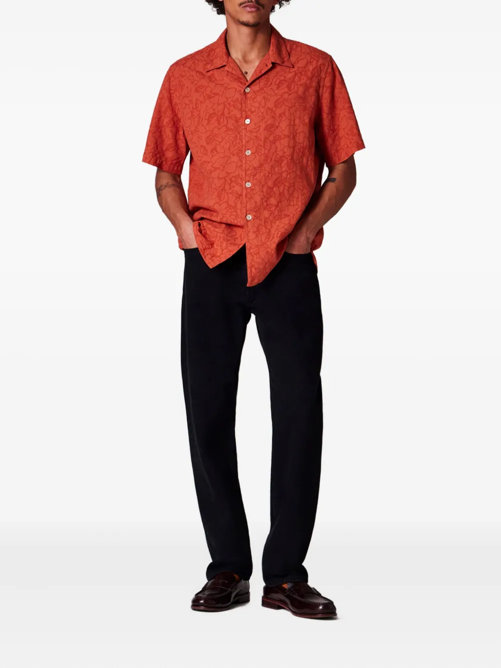 PS Paul Smith Overhemd met bloementextuur en korte mouwen - Oranje