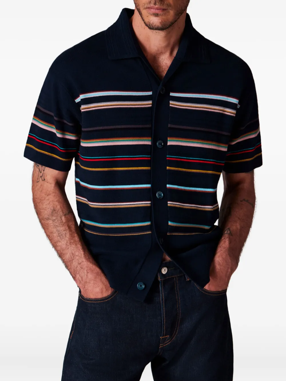 Paul Smith Gebreid overhemd met kenmerkende streep - Blauw