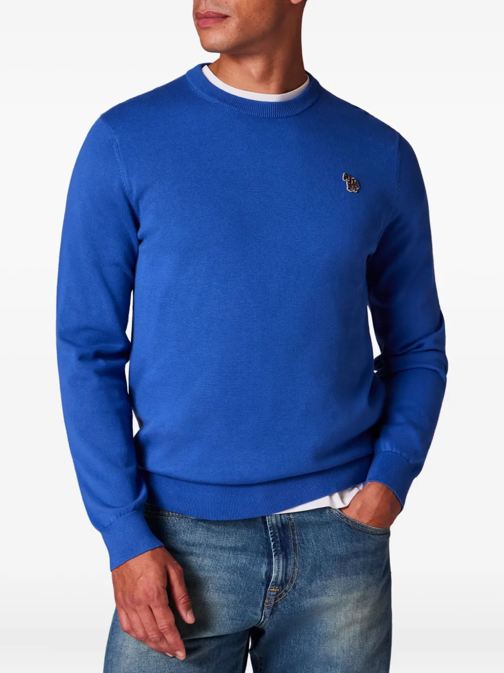 Ps By Paul Smith Bright Blue Organic Cotton Zebra Logo Sweater In Blue