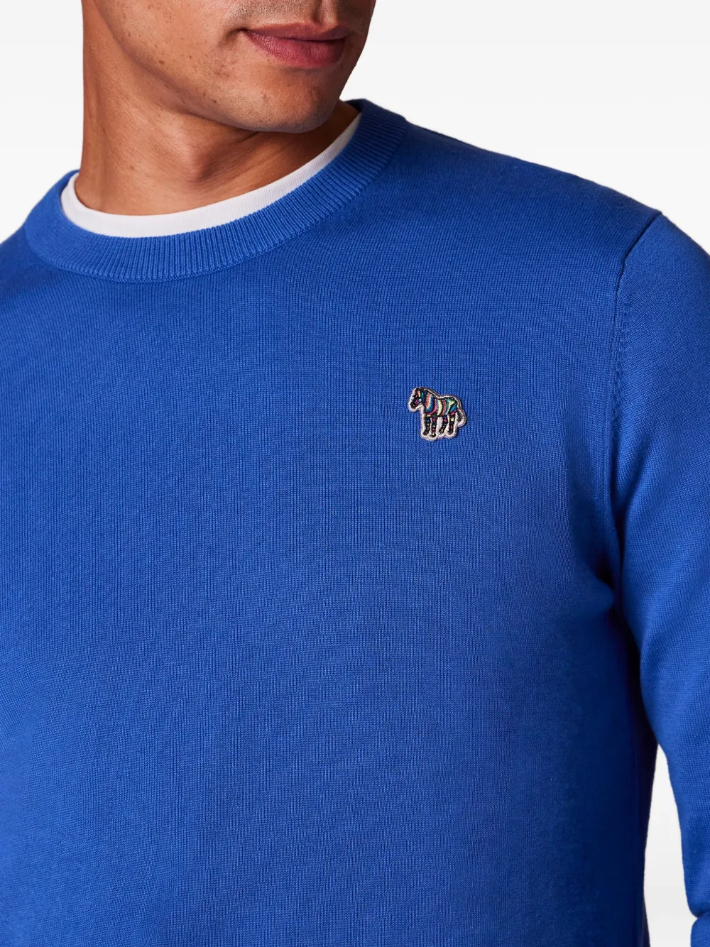 Ps By Paul Smith Bright Blue Organic Cotton Zebra Logo Sweater In Blue