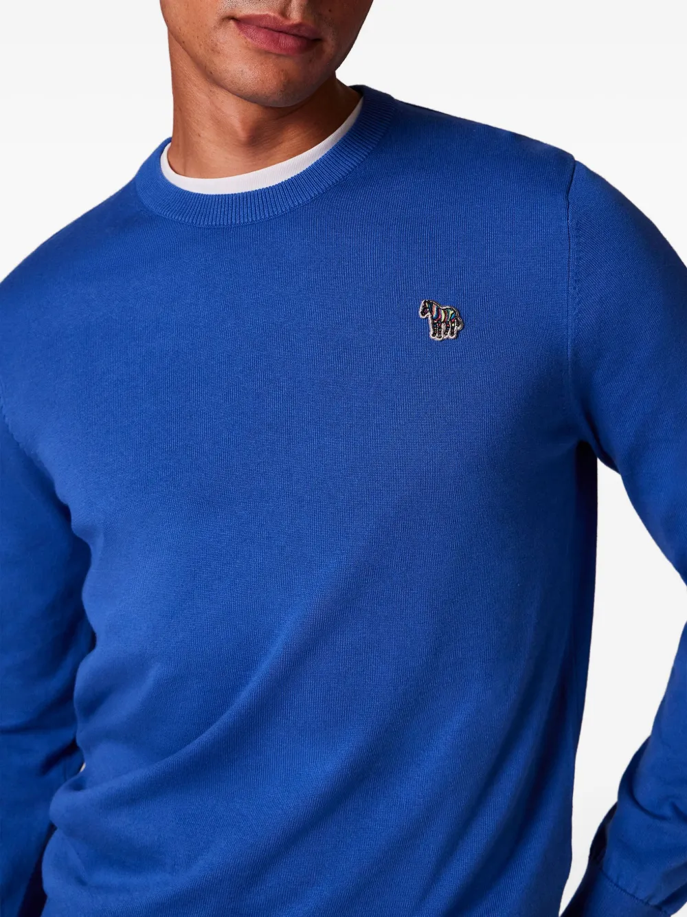 Ps By Paul Smith Bright Blue Organic Cotton Zebra Logo Sweater In Blue