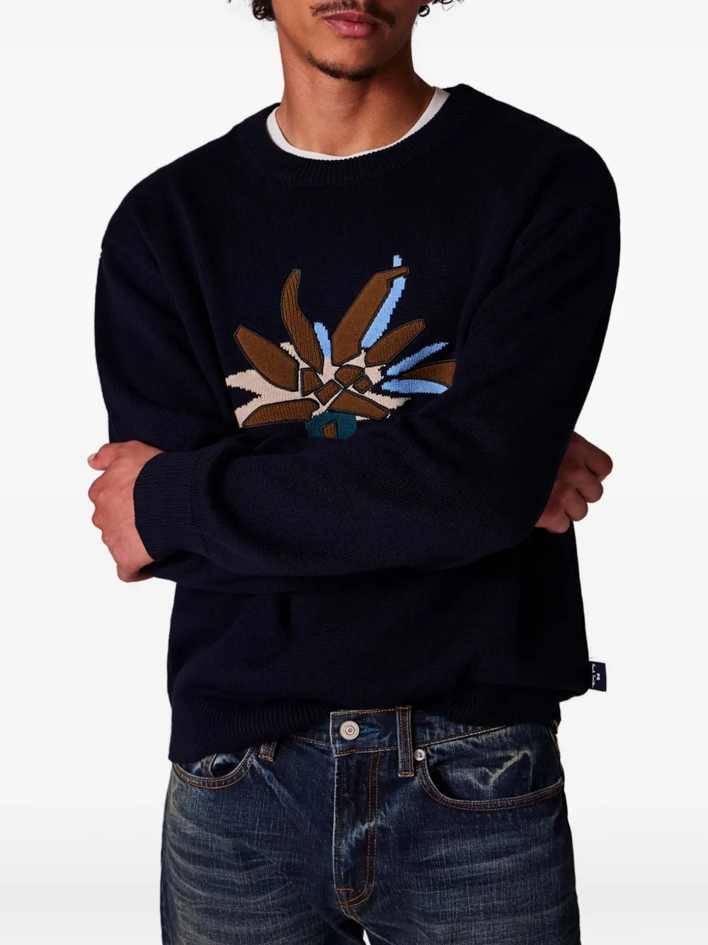 Embroidered-Flower Crew-Neck Sweater