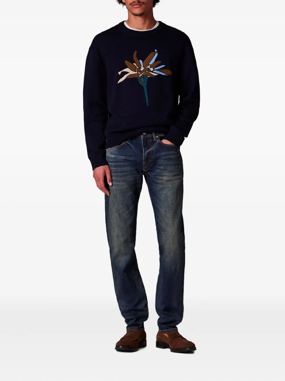 PS Paul Smith Trui met geborduurde bloem en ronde hals - Blauw