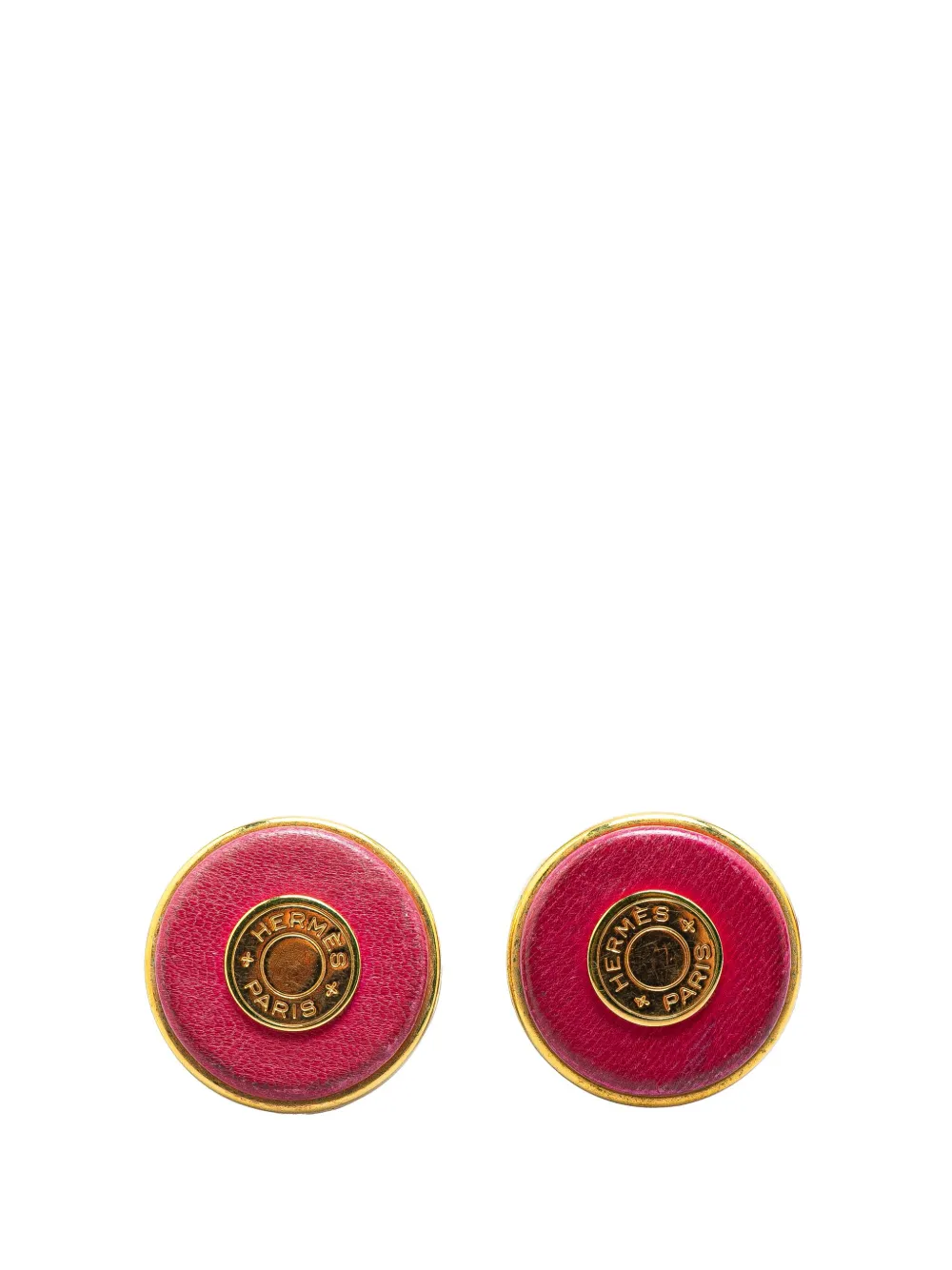 Pre-owned Hermes 20th Century Gold Plated And Leather Bijouterie Fantaisie Clou De Selle Clip On Earrings Costume Ear