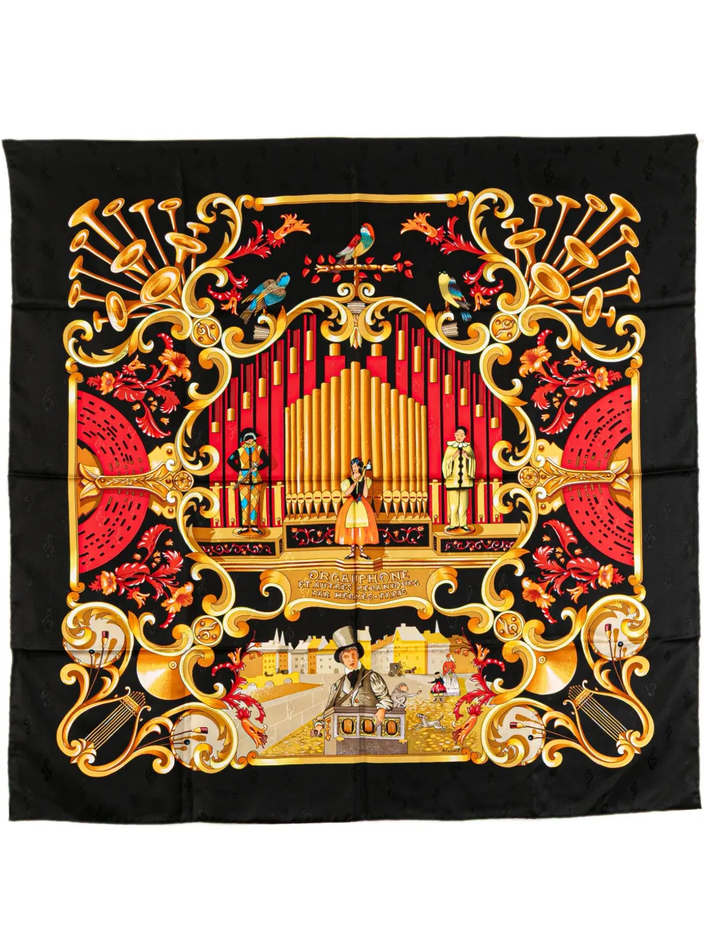 Hermès Pre-Owned 1992-2000 Orgauphone et Autres Mecaniques Silk Scarf scarves | Black | Image 1