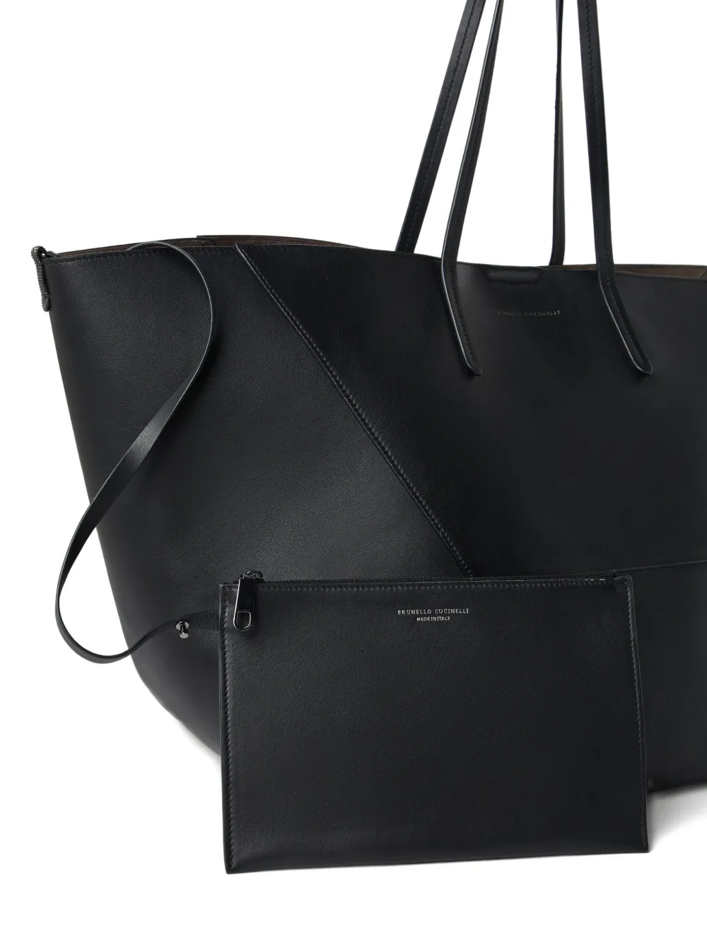 Brunello Cucinelli Leren shopper met vlakken Zwart
