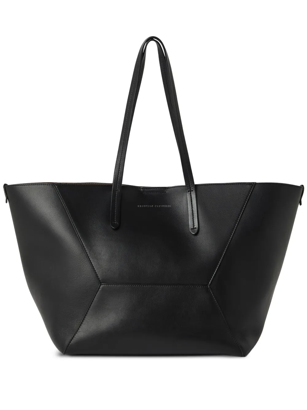 Brunello Cucinelli Leren shopper met vlakken Zwart